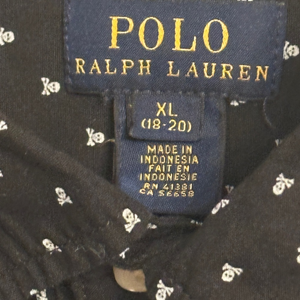 Boys Polo by Ralph Lauren Black Short Sleeve with White Skull & Crossbones - GUC - Picture 2 of 3